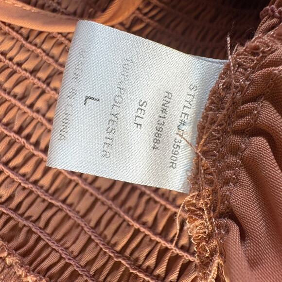 Peach Dusty Rose Ruched Gathered Front Long Sleeve Blouse Size L - Picture 8 of 9